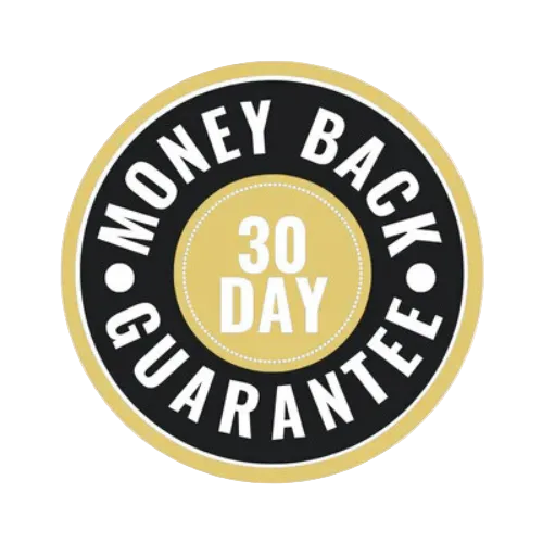 Circular logo with 'Money Back 30 Day Guarantee' text on a white background